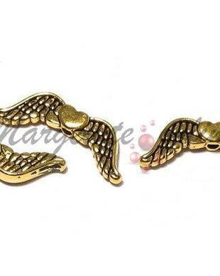 Margele din metal, auriu antichizat, aripi, 20x7 mm