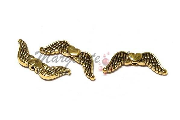 Margele din metal, auriu antichizat, aripi, 20x7 mm