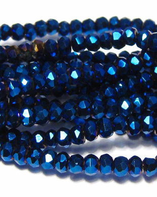 Cristale din sticla, rondelle, 2.5x2 mm, electroplacate, albastre