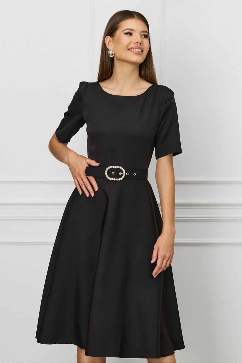 Rochie Gabi neagra cu buzunare si curea in talie