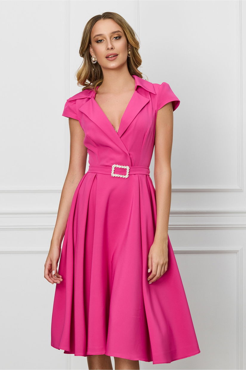 Rochie MBG fucsia cu catarama stralucitoare in talie