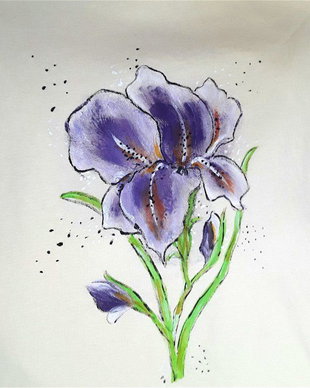 Tricou pictat manual cu floare de iris
