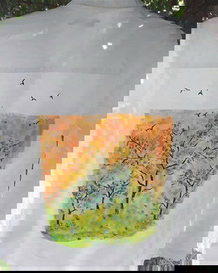 Camasa alba pictata cu peisaj pe spate