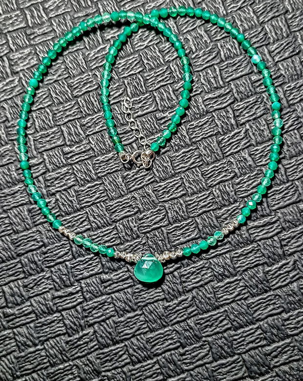 Colier argint onix verde brioleta minimalist boho chic trendy - Transport gratuit