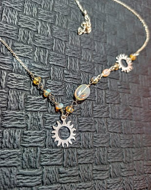 Colier argint opal de foc etiopian soare charm lant argint minimalist boho chic asimetric trendy - Transport gratuit