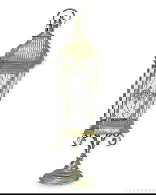 Felinar din metal argintiu antichizat