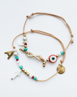 SET BRATARI DIN OTEL AURIU CU SEMNUL INFINITULUI, EVIL EYE, CRUCE SI INITIALA PERSONALIZABILA