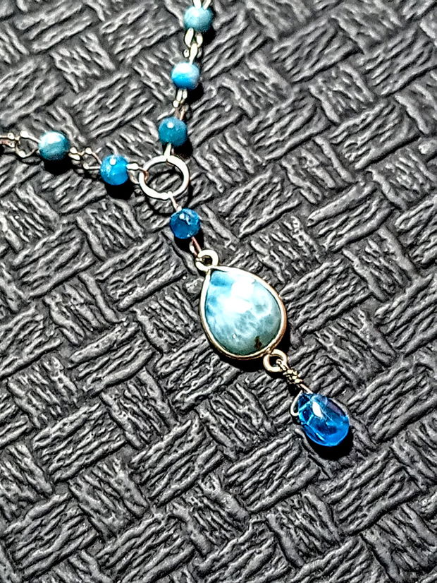 Colier argint larimar apatit charm lant argint minimalist boho chic trendy - Transport gratuit