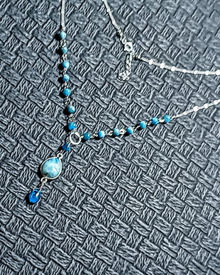 Colier argint larimar apatit charm lant argint minimalist boho chic trendy - Transport gratuit