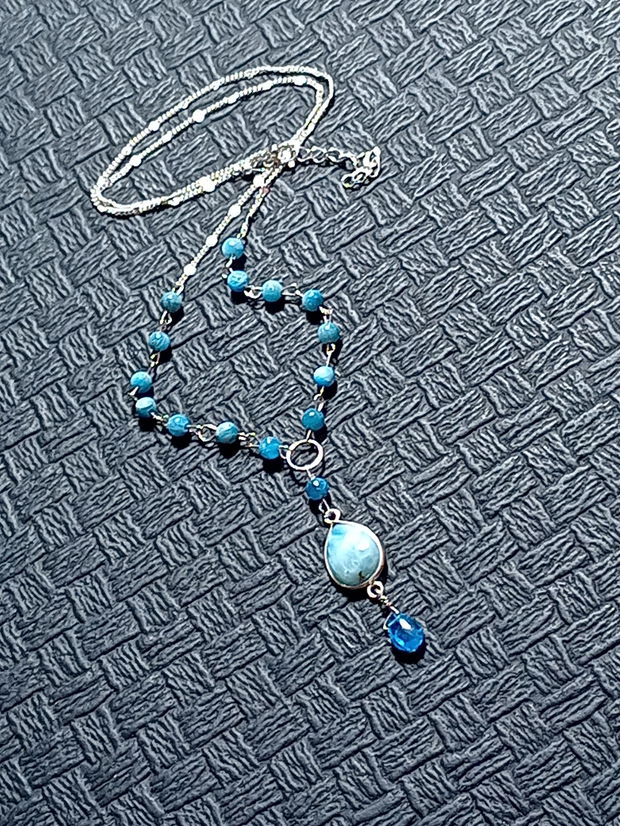 Colier argint larimar apatit charm lant argint minimalist boho chic trendy - Transport gratuit