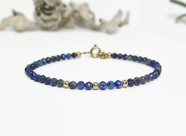 Bratara lapis lazuli si aur filat de 14k / gold filled