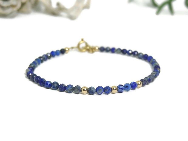 Bratara lapis lazuli si aur filat de 14k / gold filled