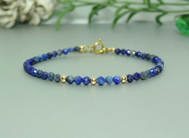 Bratara lapis lazuli si aur filat de 14k / gold filled