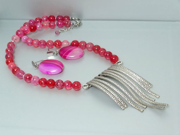 Colier din agat fucsia accesorizat cu zamak Wave