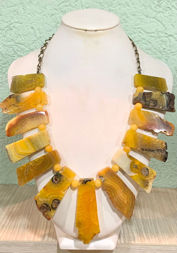 COLIER ~SUNFLOWER~ agate,jad,accesorii bronz