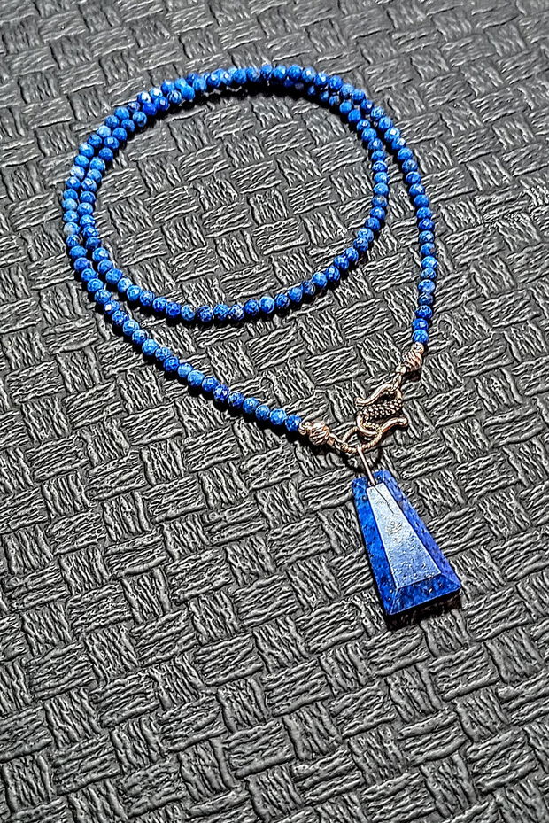 Colier argint lapis lazuli inchidere frontala pandantiv minimalist boho chic trendy - Transport gratuit