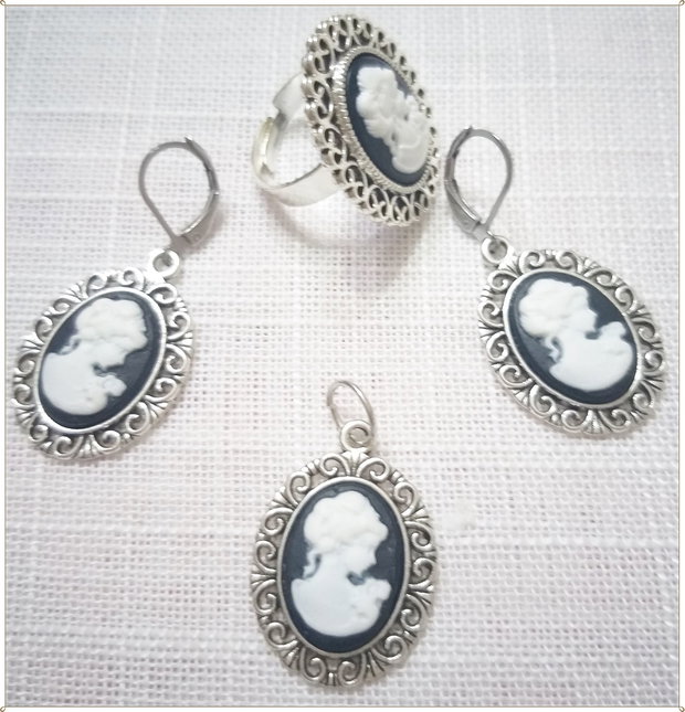 SET- CAMEE RASINA-ALB-NEGRU