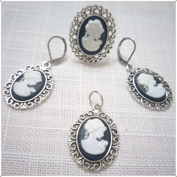 SET- CAMEE RASINA-ALB-NEGRU