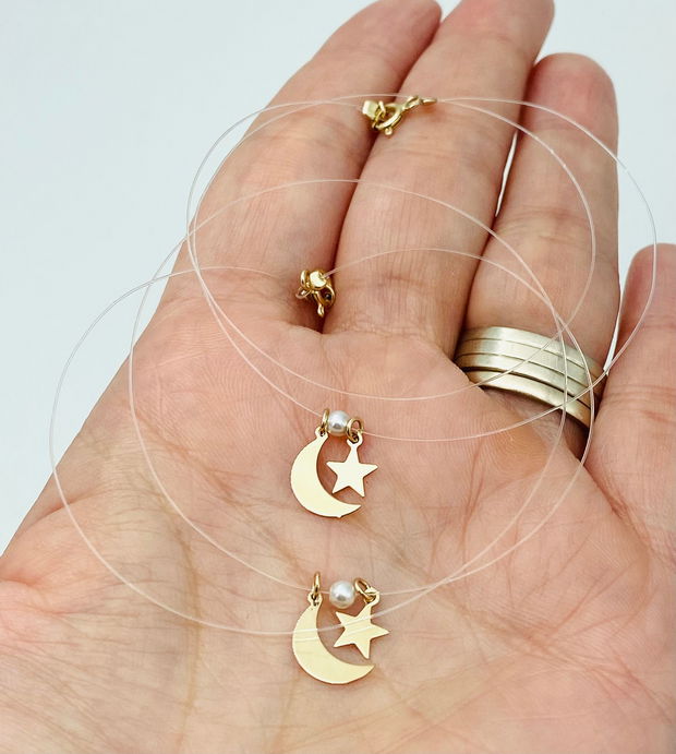 Lantisor / Colier / Fir Transparent / Luna si Steluta / Aur 14k