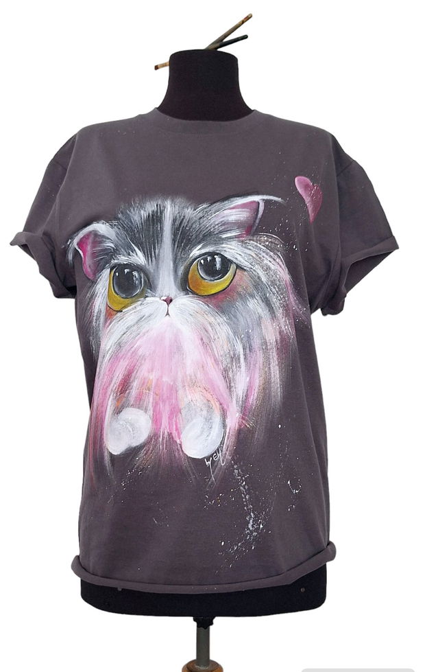 Tricou pictat S "cat"