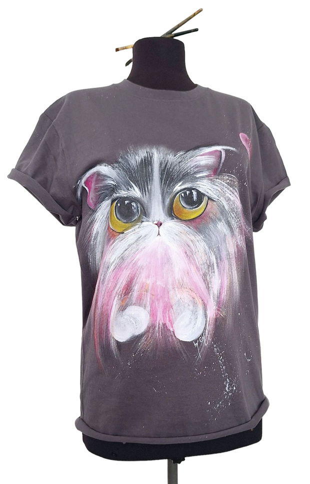 Tricou pictat S "cat"