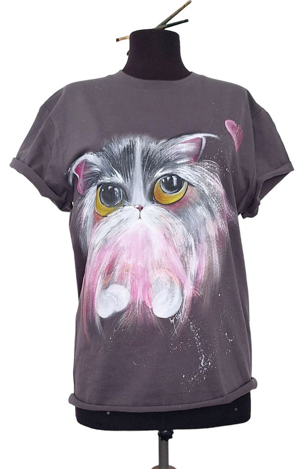 Tricou pictat S "cat"