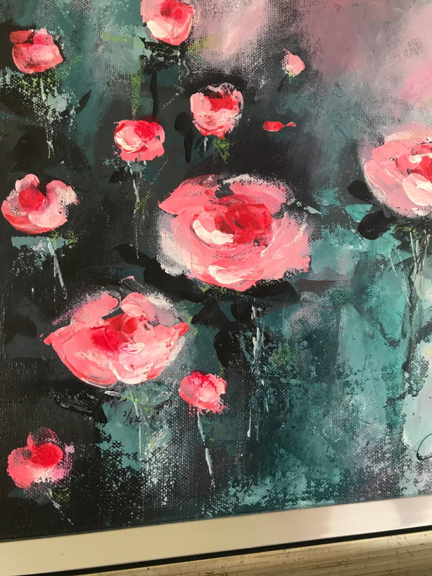 Tablou " Trandafiri"・Pictura cu flori・Picturi cu flori în culori vibrante・Artă florală abstractă