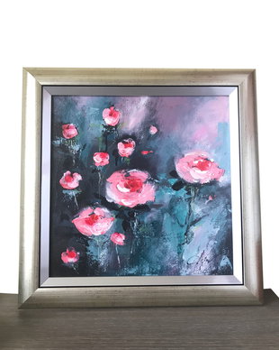 Tablou " Trandafiri"・Pictura cu flori・Picturi cu flori în culori vibrante・Artă florală abstractă