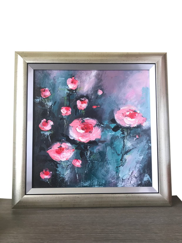 Tablou " Trandafiri"・Pictura cu flori・Picturi cu flori în culori vibrante・Artă florală abstractă
