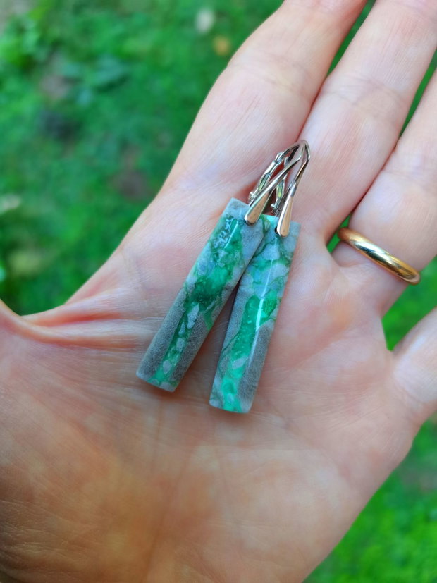 Cercei Variscit si Argint 925 - CE1399 - cercei geometrici, cercei lungi, cadou iubita, cadou prietena, cristale vindecatoare, cristaloterapie, cadou romantic, bijuterii variscit