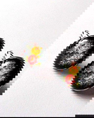 cercei cu sticla cu motiv floral 45881