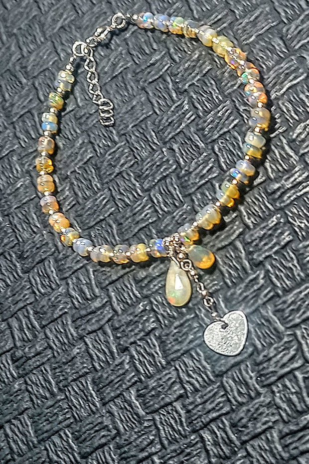 Bratara argint opal de foc etiopian heishi brioleta charm inima argint minimalista boho chic trendy - Transport gratuit