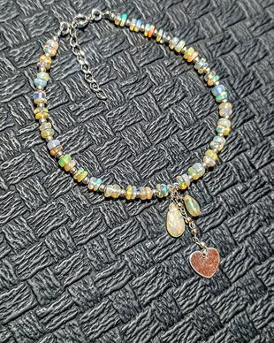 Bratara argint opal de foc etiopian heishi brioleta charm inima argint minimalista boho chic trendy - Transport gratuit