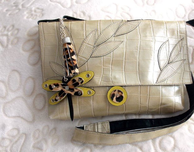 Geanta piele naturala lacuita vintage*Dragon-Fly*Crossbody bag
