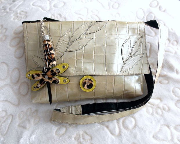 Geanta piele naturala lacuita vintage*Dragon-Fly*Crossbody bag