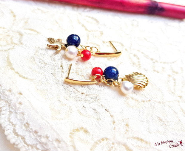 Cercei marini cu lapis lazuli perle si coral