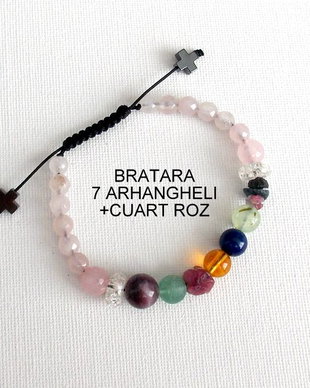 Bratara 7 Arhangheli*CuartRoz+CristalDeGheata