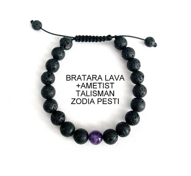Bratara LAVA+AMETIST*Zodia Pesti*Talisman norocos