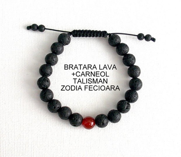 Bratara LAVA+CARNEOL*Zodia Fecioara*Talisman norocos
