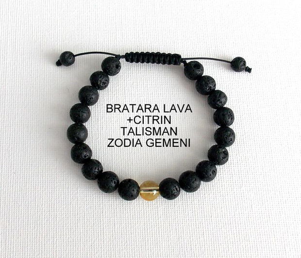 Bratara LAVA+CITRIN*Zodia Gemeni*Talisman norocos