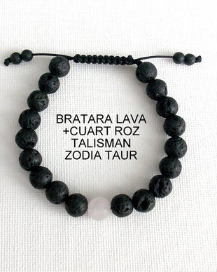 Bratara LAVA+CUART ROZ*Zodia Taur*Talisman norocos