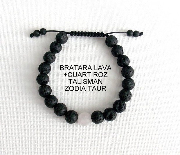 Bratara LAVA+CUART ROZ*Zodia Taur*Talisman norocos