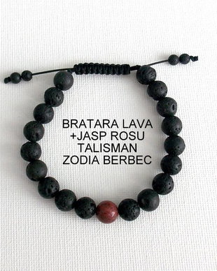 Bratara LAVA+JASP ROSU*Zodia Berbec*Talisman norocos