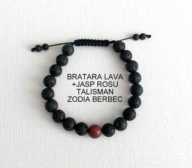 Bratara LAVA+JASP ROSU*Zodia Berbec*Talisman norocos