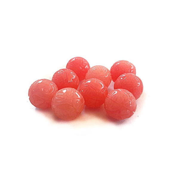 Sidef margele sculptate, roz coral, 10mm  MG.0274