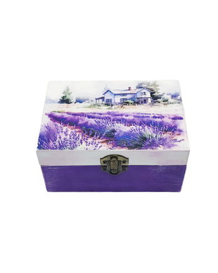 Cutie lemn design cu lavanda, decorata manual, unicat