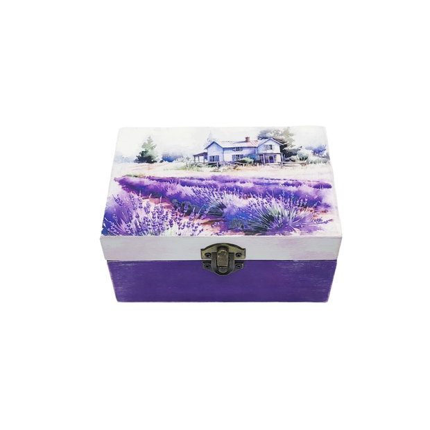 Cutie lemn design cu lavanda, decorata manual, unicat