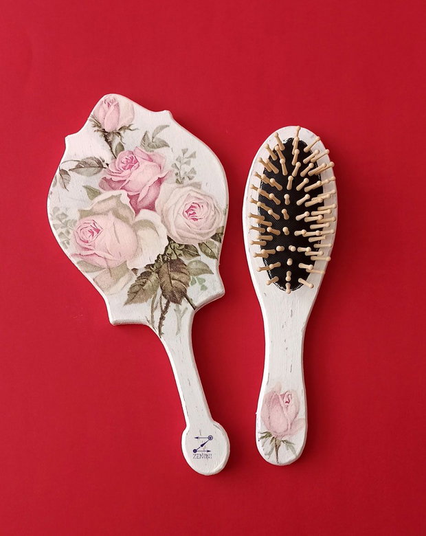 Set mireasa, perie si oglinda mireasa, set nunta, set gatitul miresei, set vintage mireasa, set elegant nunta