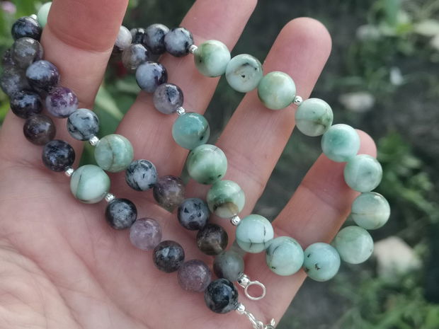 Colier green larimar & lepidolit