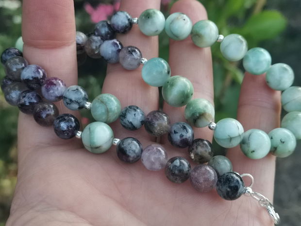 Colier green larimar & lepidolit